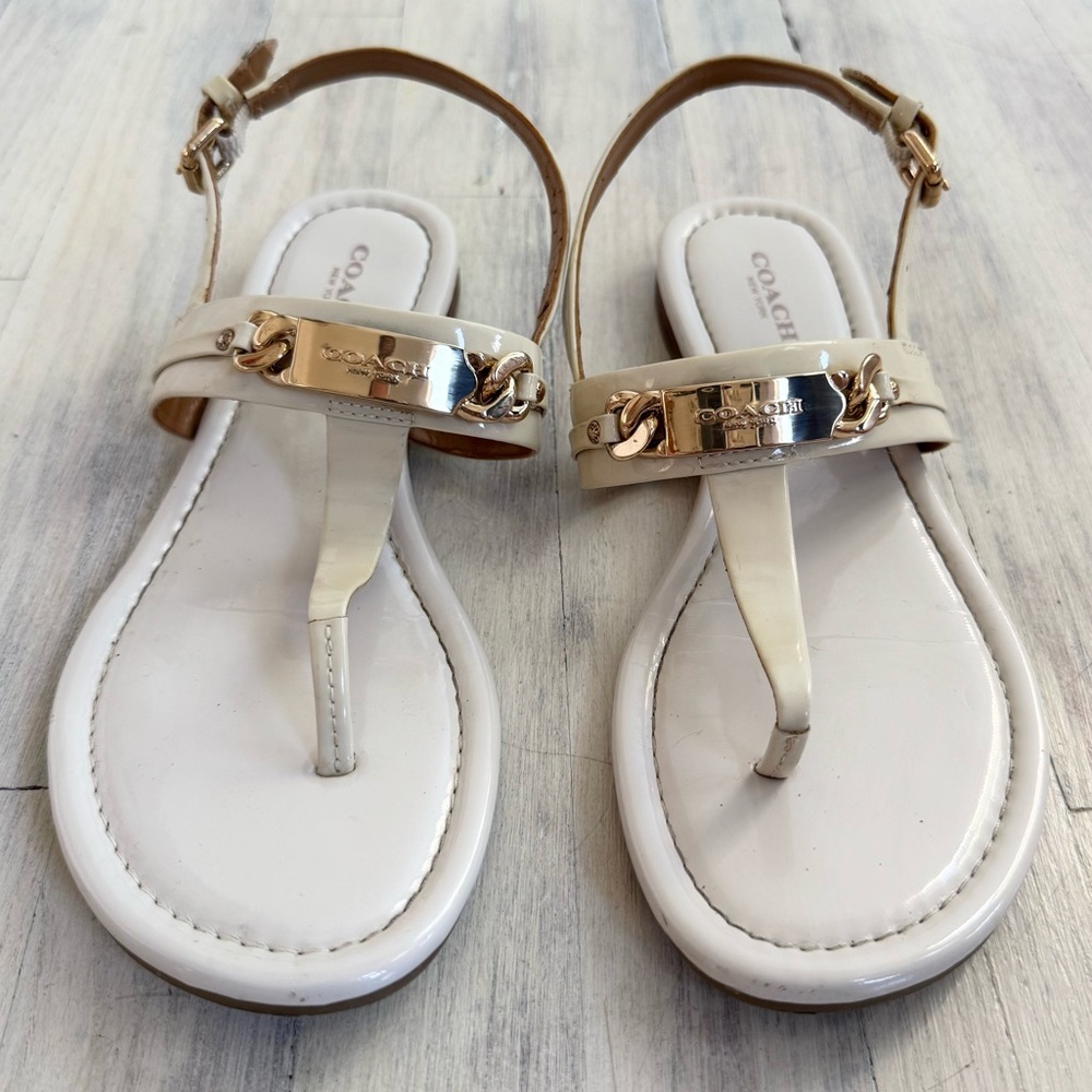 Coach Women's Sandals in Cream and Gold Coach Metal Tag size US 6.5